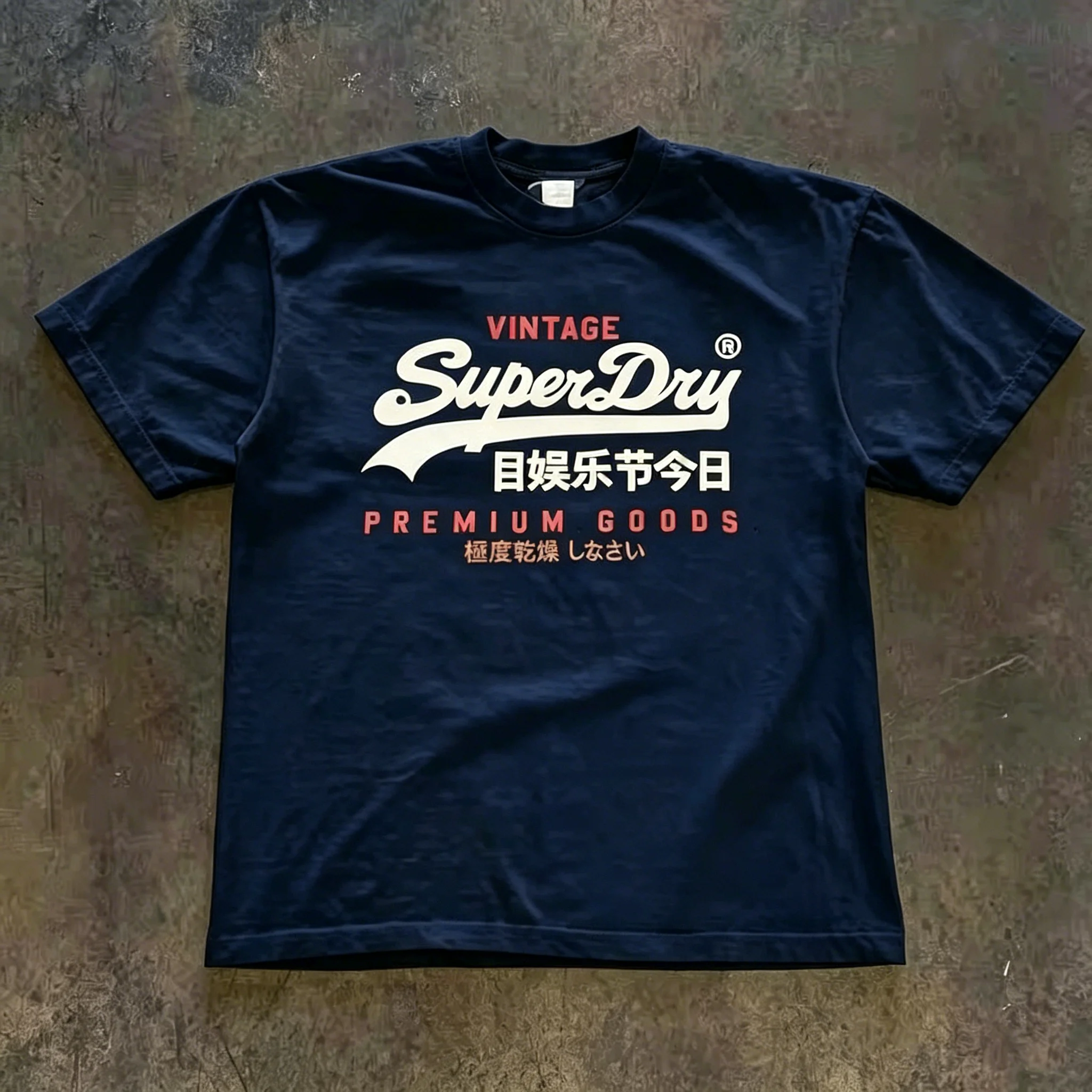 Retro SuperDry Style Japanese Logo Graphic T Shirt for Men 100_ Cotton Oversized Streetwear White 2026 New