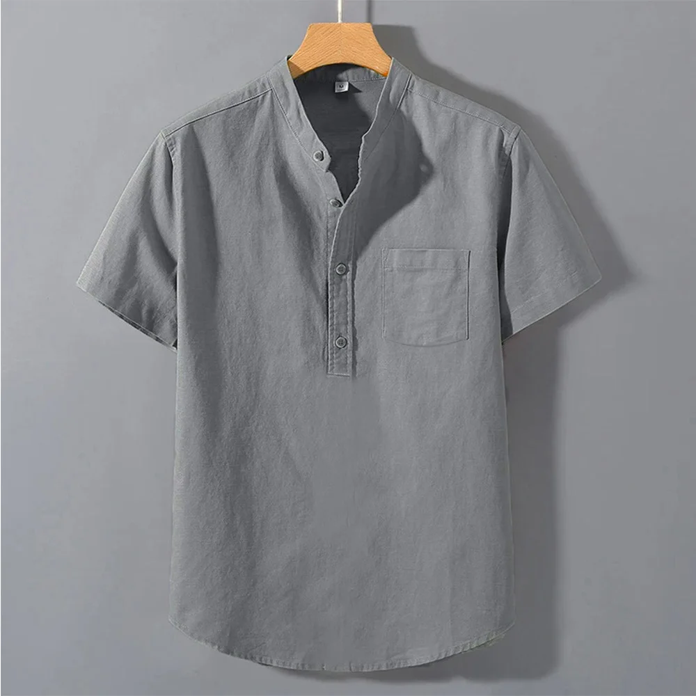 Men's Summer Short Sleeve Solid Color T-shirt Pocket Design Button Shirts Daily High Street Wear Simple Comfortable Style