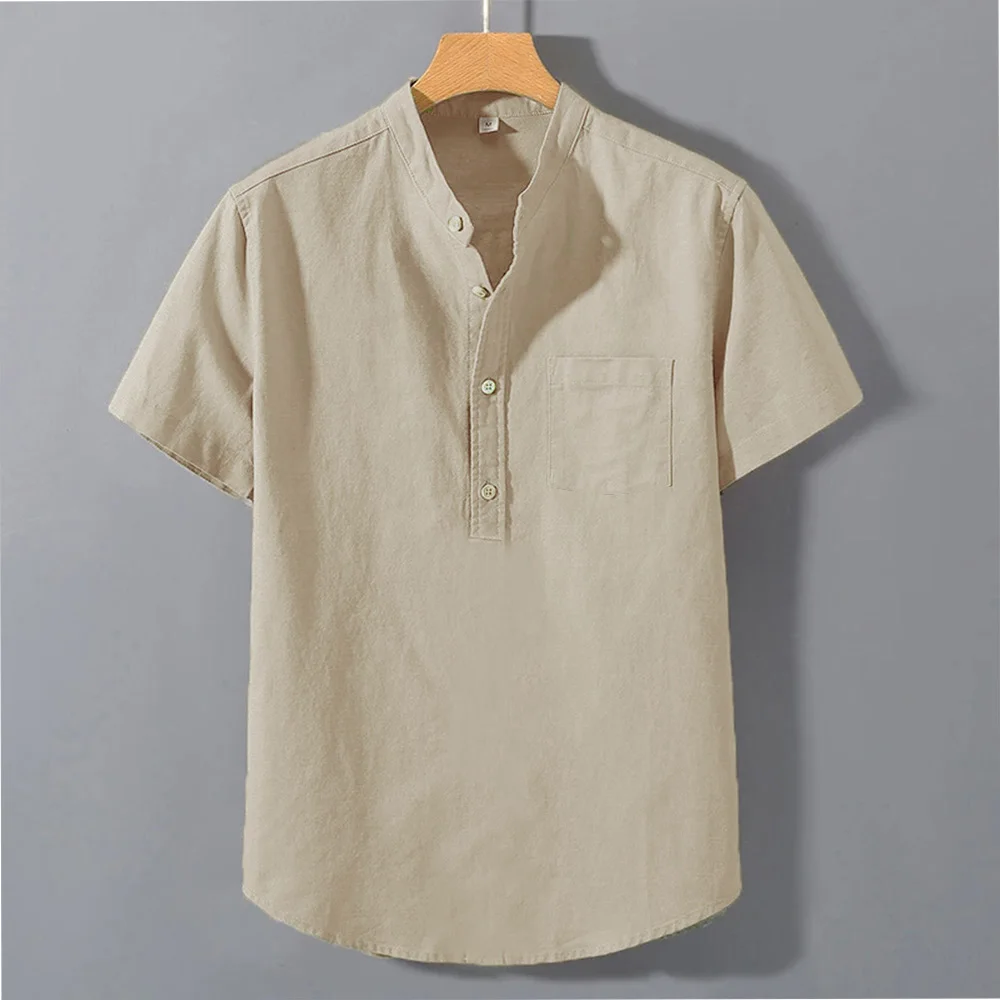 Men's Summer Short Sleeve Solid Color T-shirt Pocket Design Button Shirts Daily High Street Wear Simple Comfortable Style
