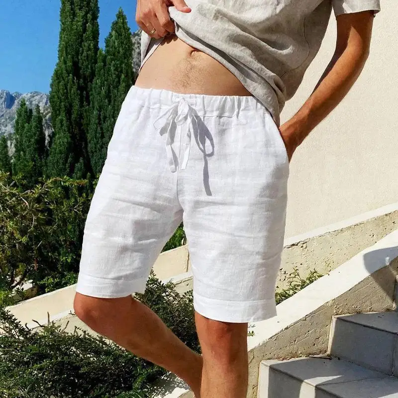 New men's cotton and linen solid color short shorts lightweight sports pants linen beach shorts jogging sports shorts men's shor