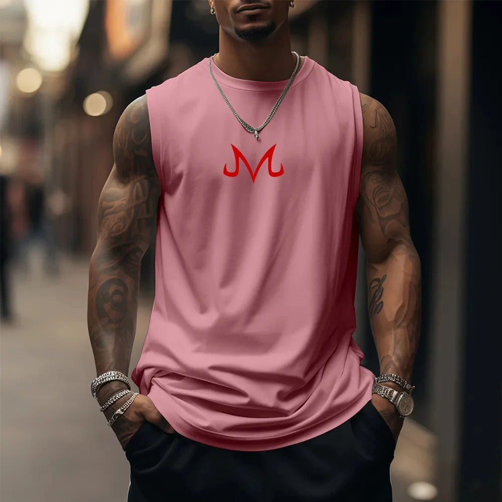 Dragon Ball Anime Print Mens Pink Tank Top Streetwear Summer Fitness Casual Wear Muscle Fit Cartoon Summer 3D Printed Tank Top