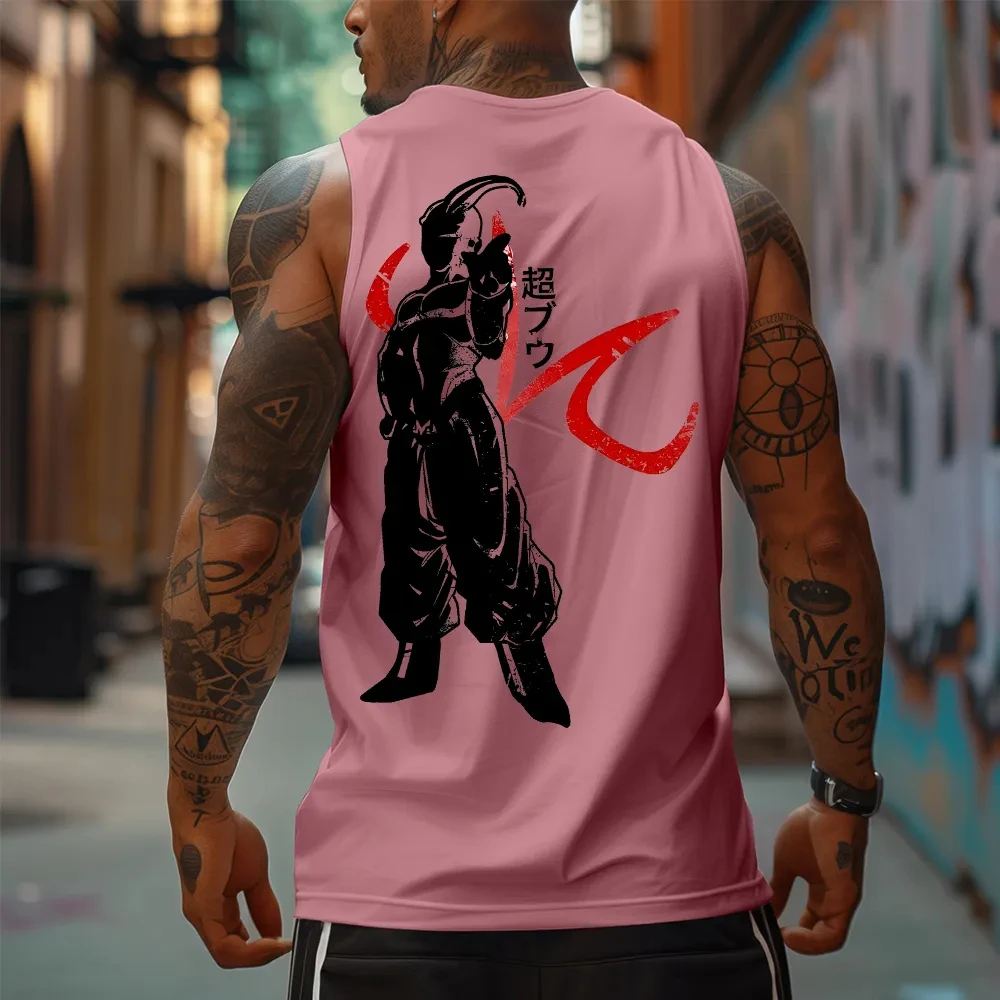 Dragon Ball Anime Print Mens Pink Tank Top Streetwear Summer Fitness Casual Wear Muscle Fit Cartoon Summer 3D Printed Tank Top