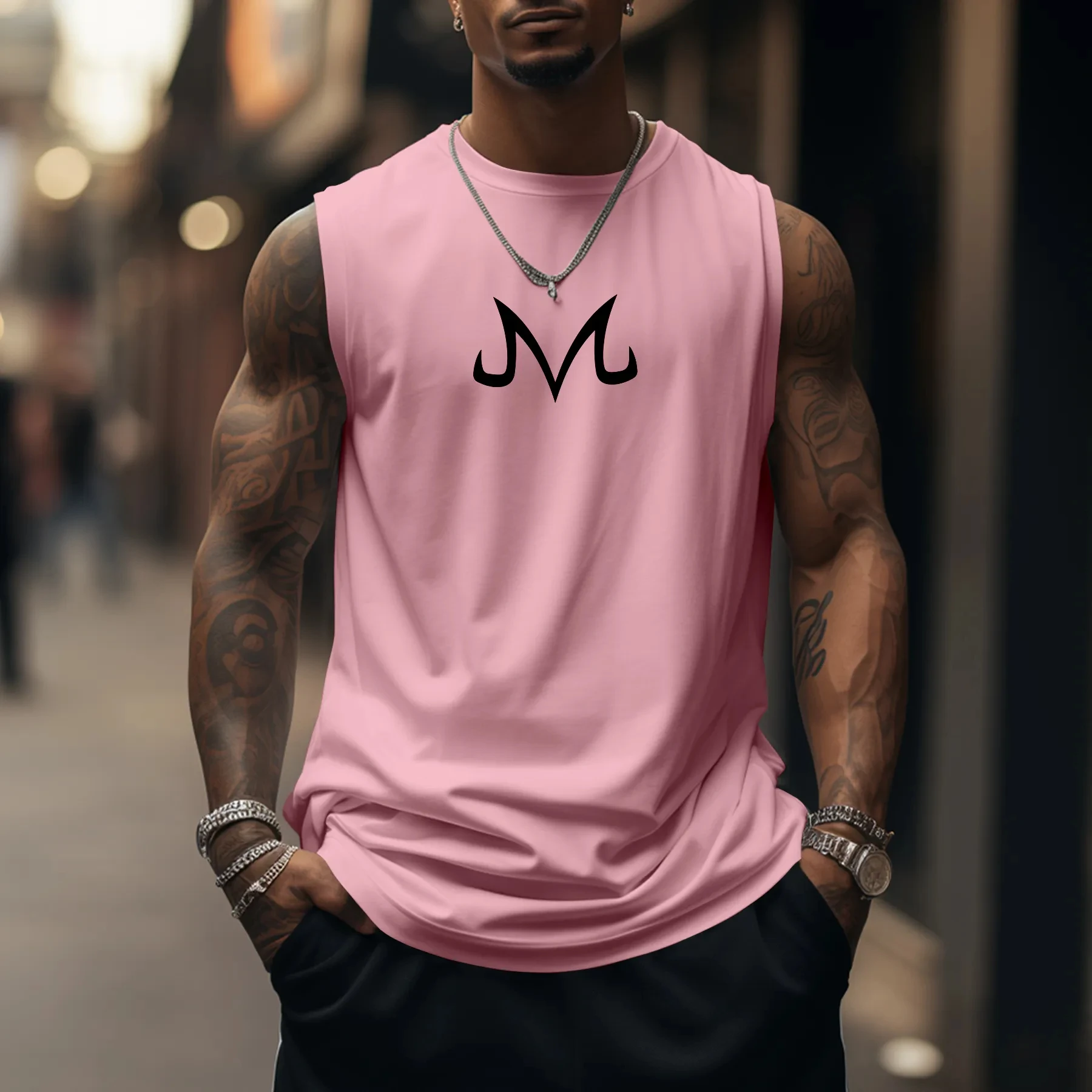 Dragon Ball Anime Print Mens Pink Tank Top Streetwear Summer Fitness Casual Wear Muscle Fit Cartoon Summer 3D Printed Tank Top