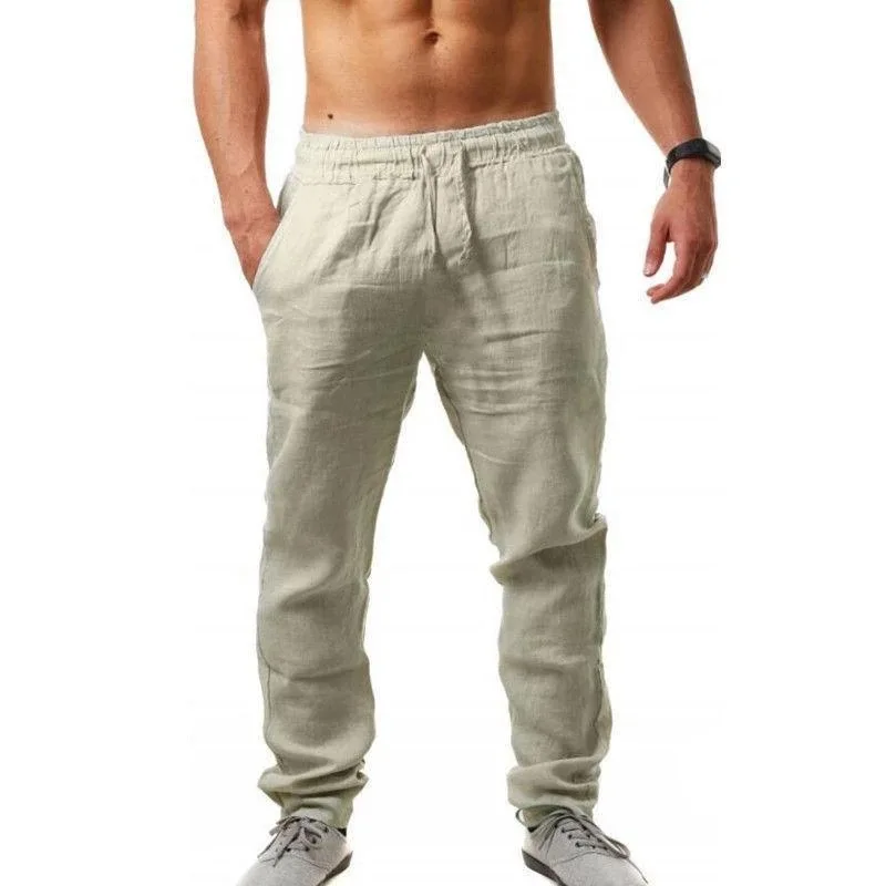 Autumn Winter New 9 Colors Men's Solid Color Cotton Linen Pants Autumn Streetwear Fashion Casual Solid Color Loose Trousers