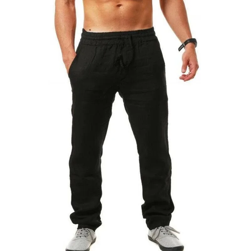 Autumn Winter New 9 Colors Men's Solid Color Cotton Linen Pants Autumn Streetwear Fashion Casual Solid Color Loose Trousers