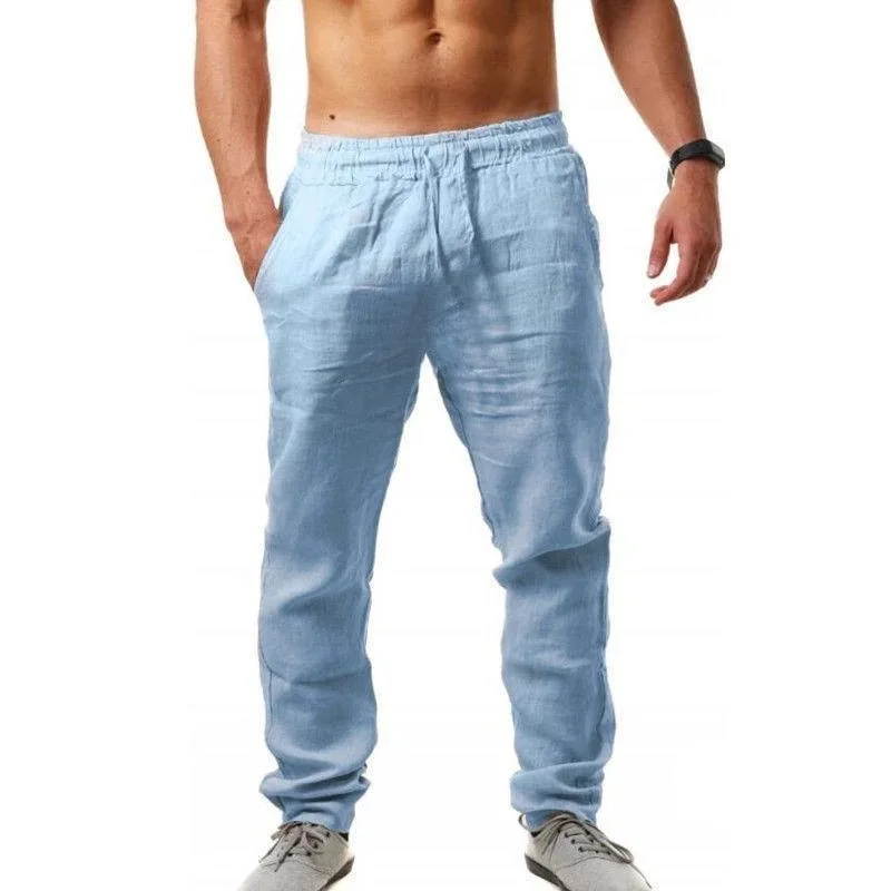 Autumn Winter New 9 Colors Men's Solid Color Cotton Linen Pants Autumn Streetwear Fashion Casual Solid Color Loose Trousers