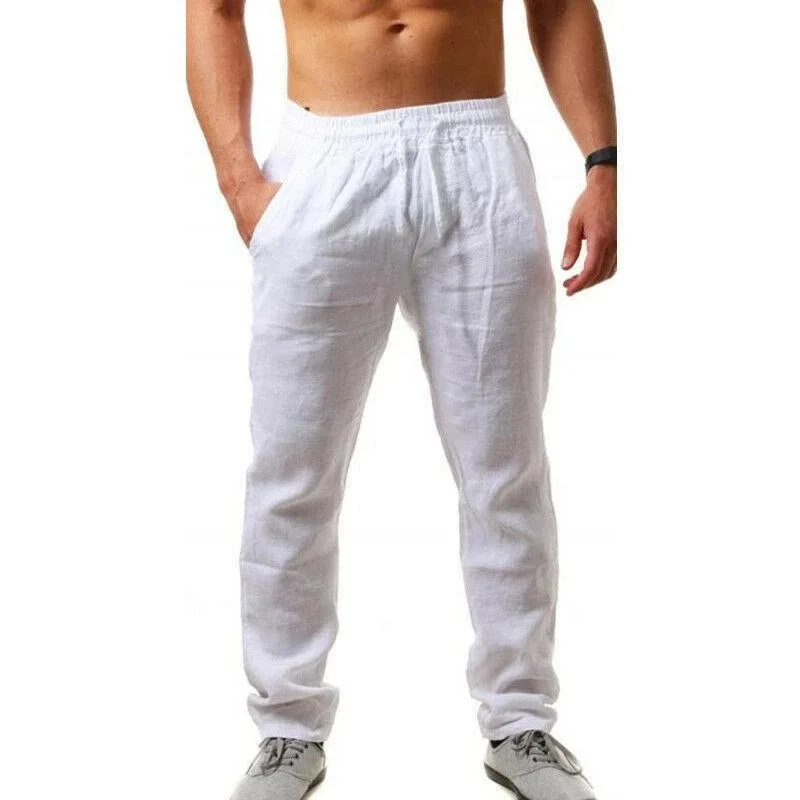 Autumn Winter New 9 Colors Men's Solid Color Cotton Linen Pants Autumn Streetwear Fashion Casual Solid Color Loose Trousers