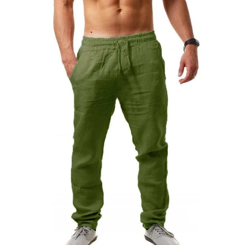 Autumn Winter New 9 Colors Men's Solid Color Cotton Linen Pants Autumn Streetwear Fashion Casual Solid Color Loose Trousers