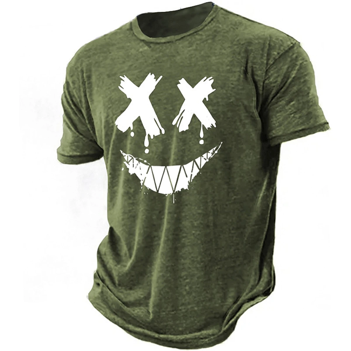 Men's 3D smiling T-shirt paired with high-definition humorous retro printed round neck short sleeved street fitness casual top