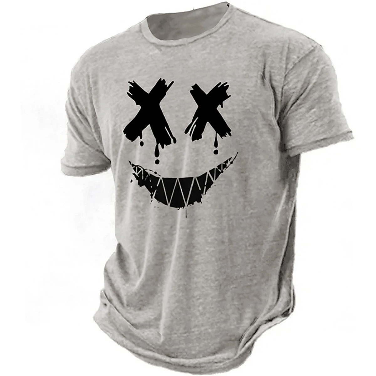 Men's 3D smiling T-shirt paired with high-definition humorous retro printed round neck short sleeved street fitness casual top