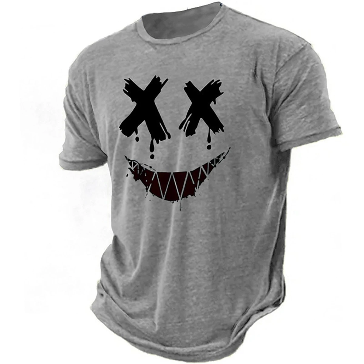 Men's 3D smiling T-shirt paired with high-definition humorous retro printed round neck short sleeved street fitness casual top