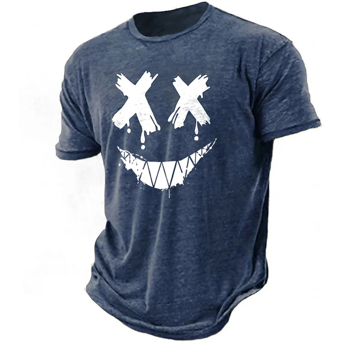 Men's 3D smiling T-shirt paired with high-definition humorous retro printed round neck short sleeved street fitness casual top