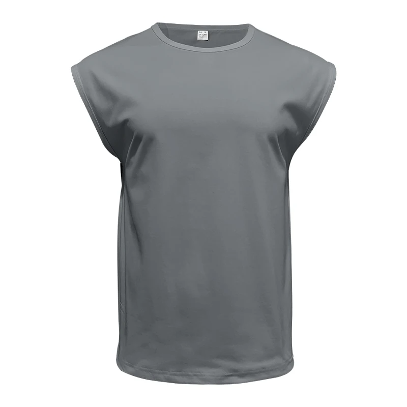 Independent Station 24 Cross-Border Men's Summer New Sleeveless T-Shirt Youth Casual Loose Solid Color Thin Shoulder T-Shirt Spo