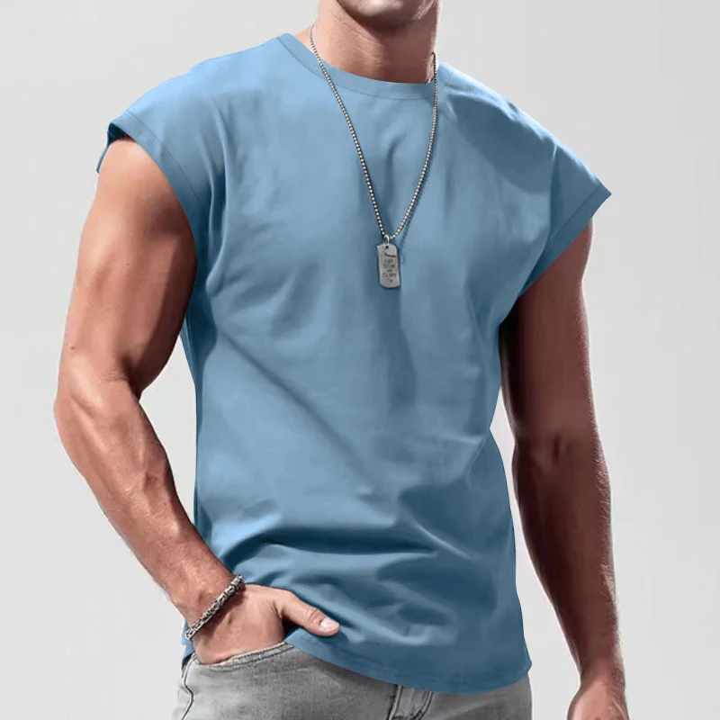 Independent Station 24 Cross-Border Men's Summer New Sleeveless T-Shirt Youth Casual Loose Solid Color Thin Shoulder T-Shirt Spo