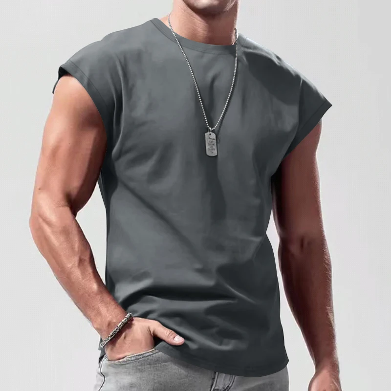 Independent Station 24 Cross-Border Men's Summer New Sleeveless T-Shirt Youth Casual Loose Solid Color Thin Shoulder T-Shirt Spo