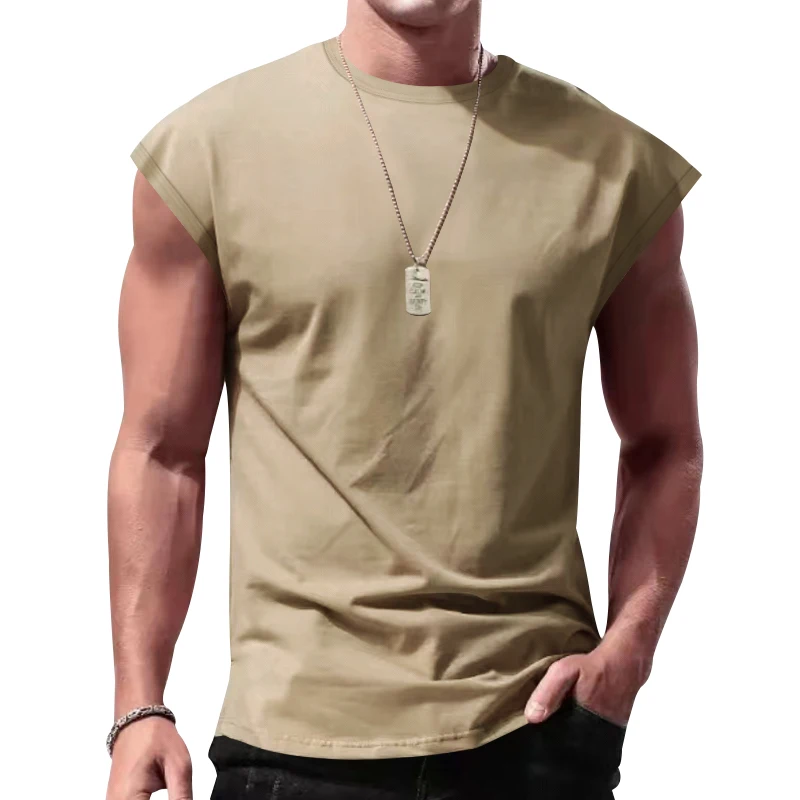 Independent Station 24 Cross-Border Men's Summer New Sleeveless T-Shirt Youth Casual Loose Solid Color Thin Shoulder T-Shirt Spo