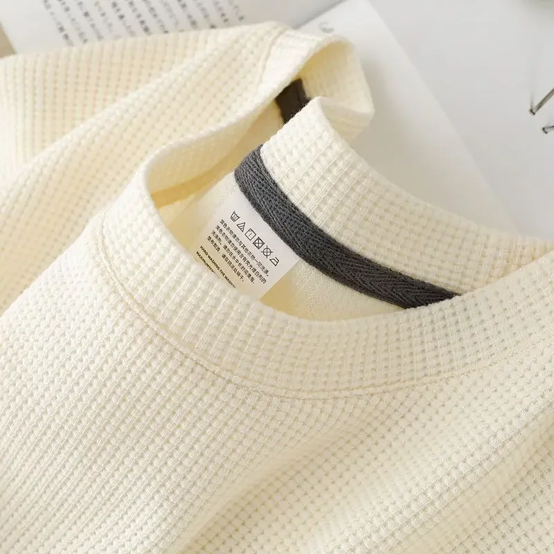M-5XL Men's New Summer Waffle Round Neck Short Sleeve T-Shirt Comfortable Light Breathable Short-Sleeved Top for Casual Wear