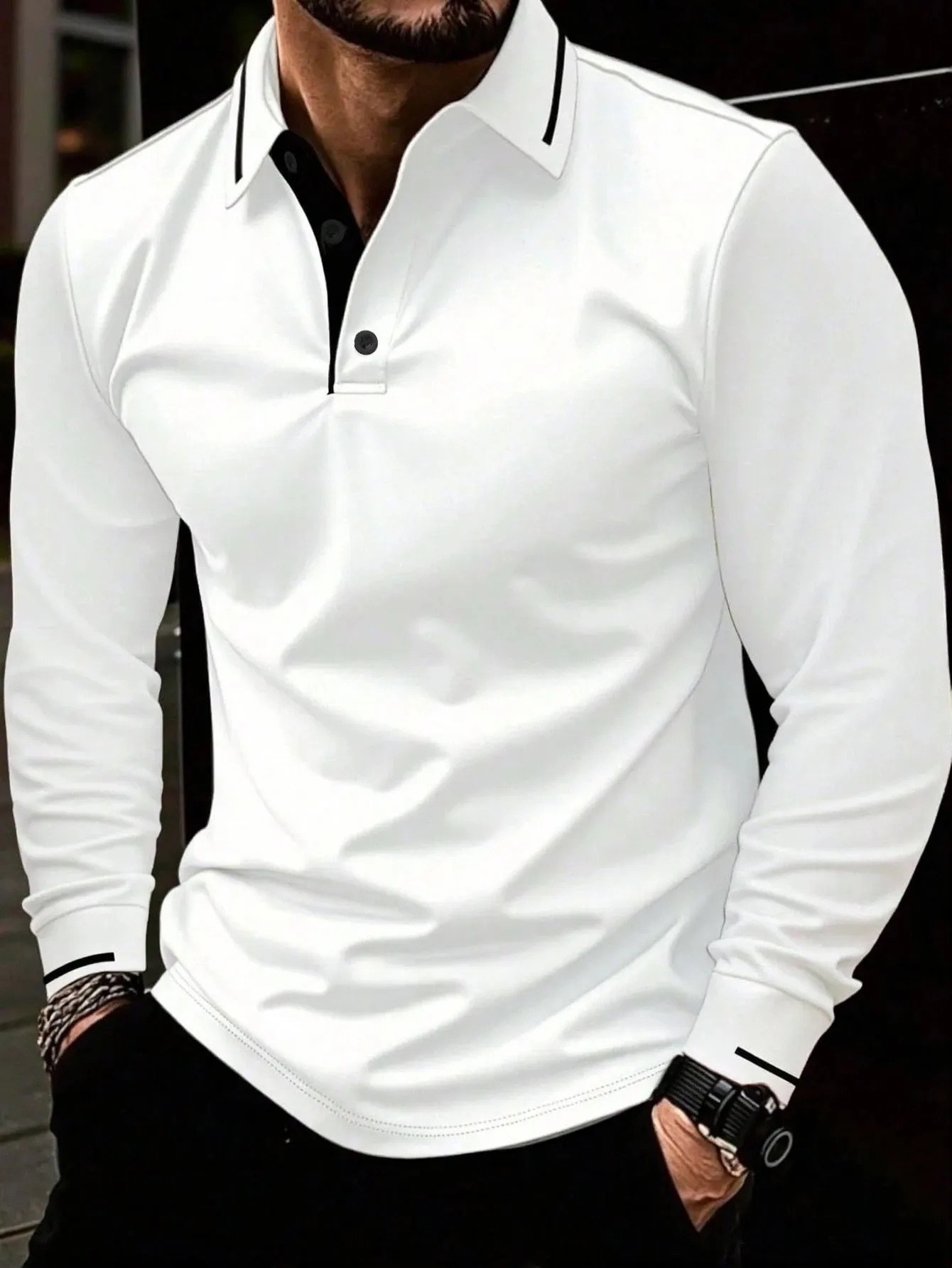The new men's long-sleeved POLO shirt for Spring and Autumn 2025 features street fashion and comfort with 3D pattern printing