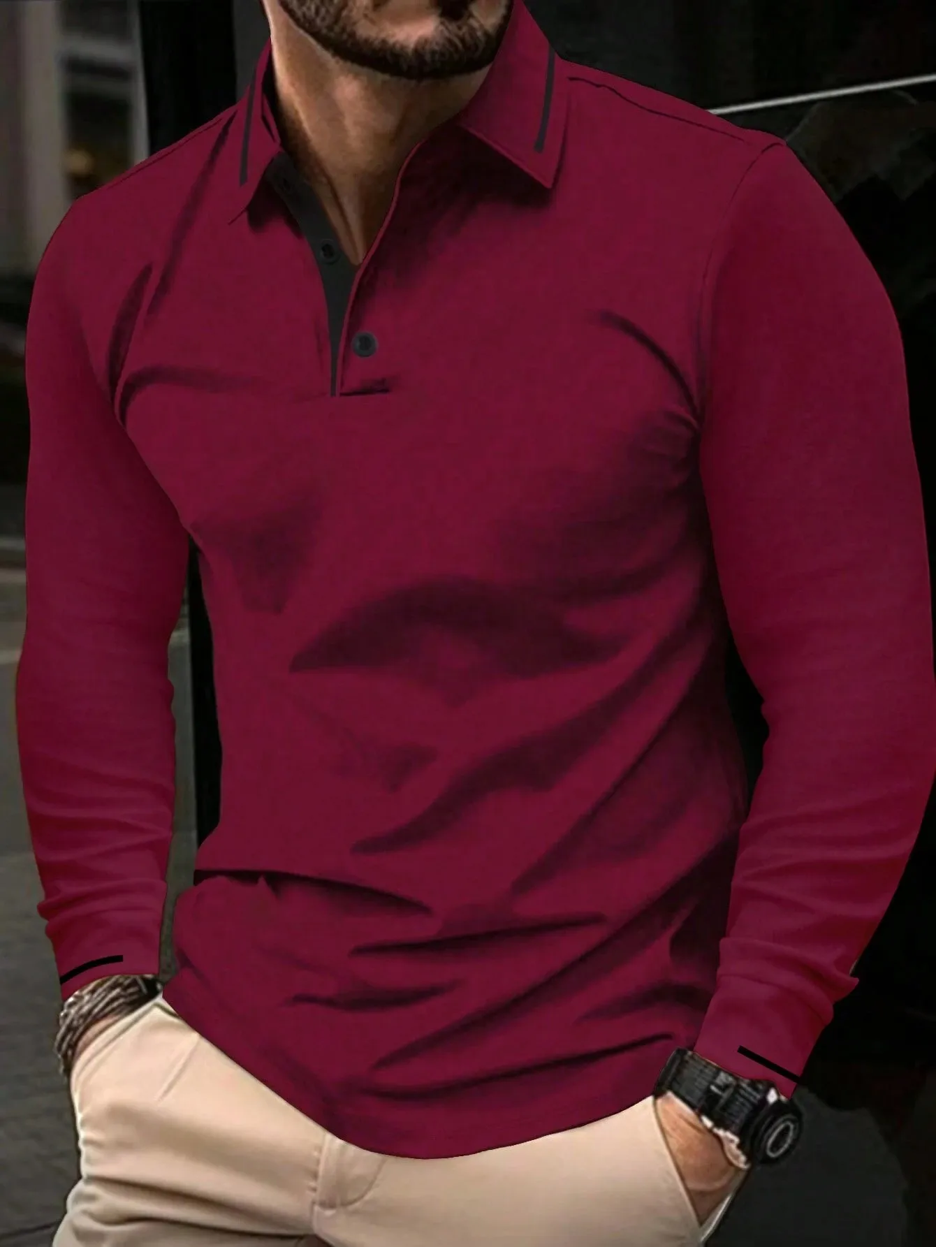 The new men's long-sleeved POLO shirt for Spring and Autumn 2025 features street fashion and comfort with 3D pattern printing