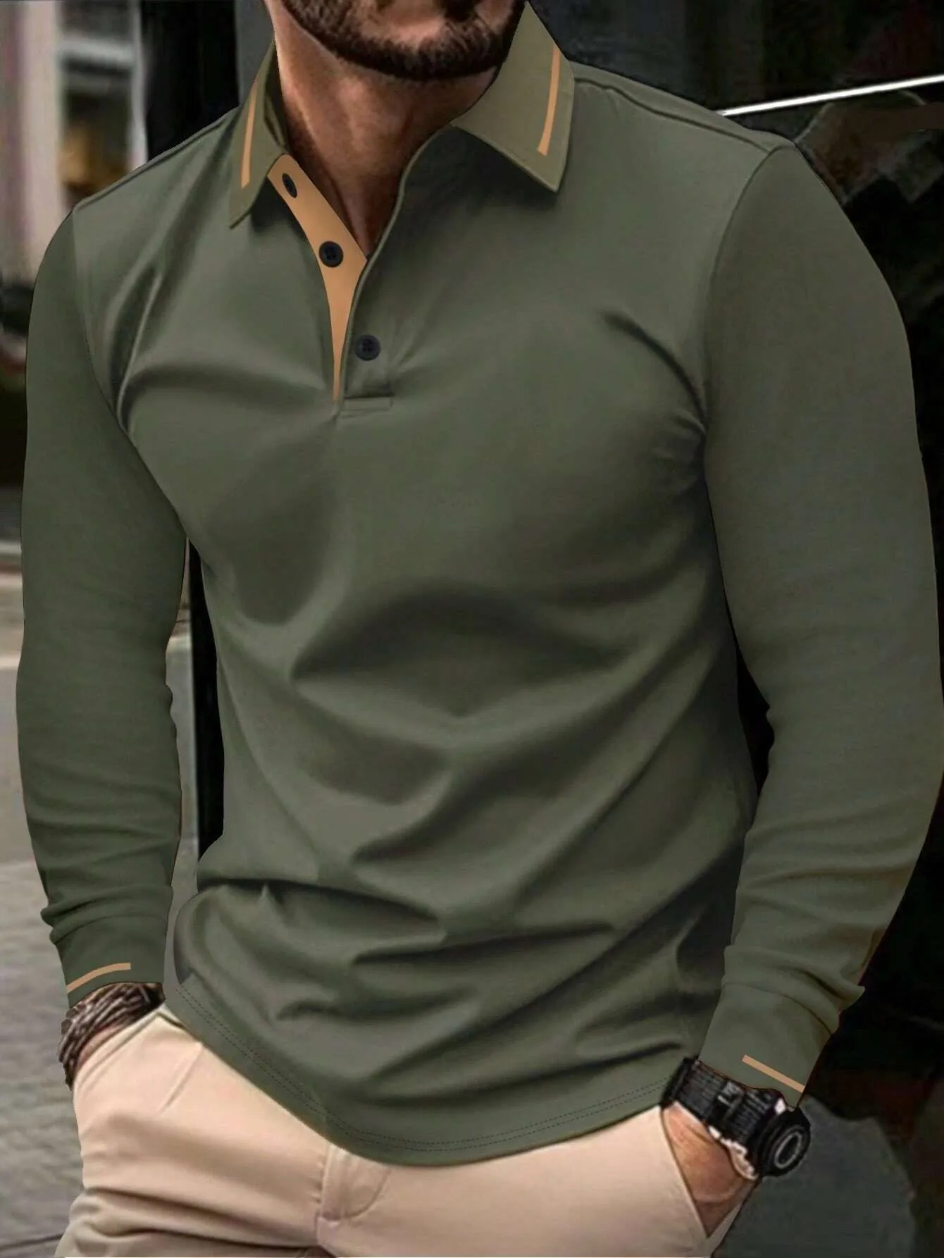 The new men's long-sleeved POLO shirt for Spring and Autumn 2025 features street fashion and comfort with 3D pattern printing