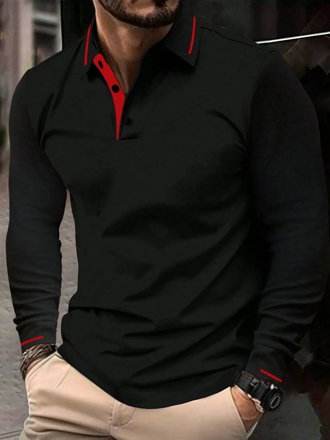 The new men's long-sleeved POLO shirt for Spring and Autumn 2025 features street fashion and comfort with 3D pattern printing