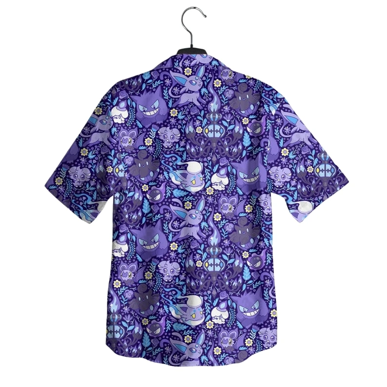 2026 New Fashion Pokémon Gengar Hawaiian Style Shirt Shorts Set Men Women Casual Loungewear Pajama Set Outfit for Beach Parties