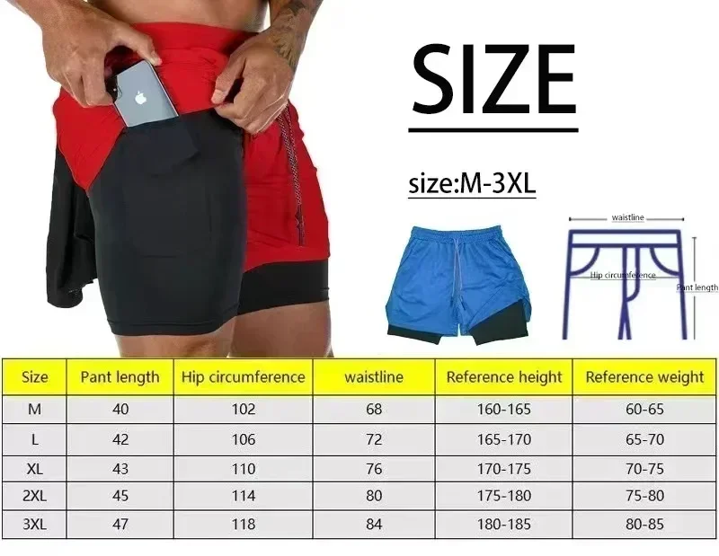 New Running Short Men Gym Sports 2 In 1 Quick Drying Workout Boxing Training Bottoms Fitness Jogging Shorts Pants Summer
