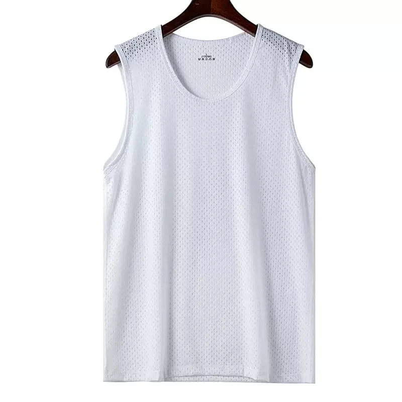 Men's Ice Silk Mesh Vest Lightweight Sports Summer Wear Sleeveless T-shirt Tank Top Casual Fashion Outerwear