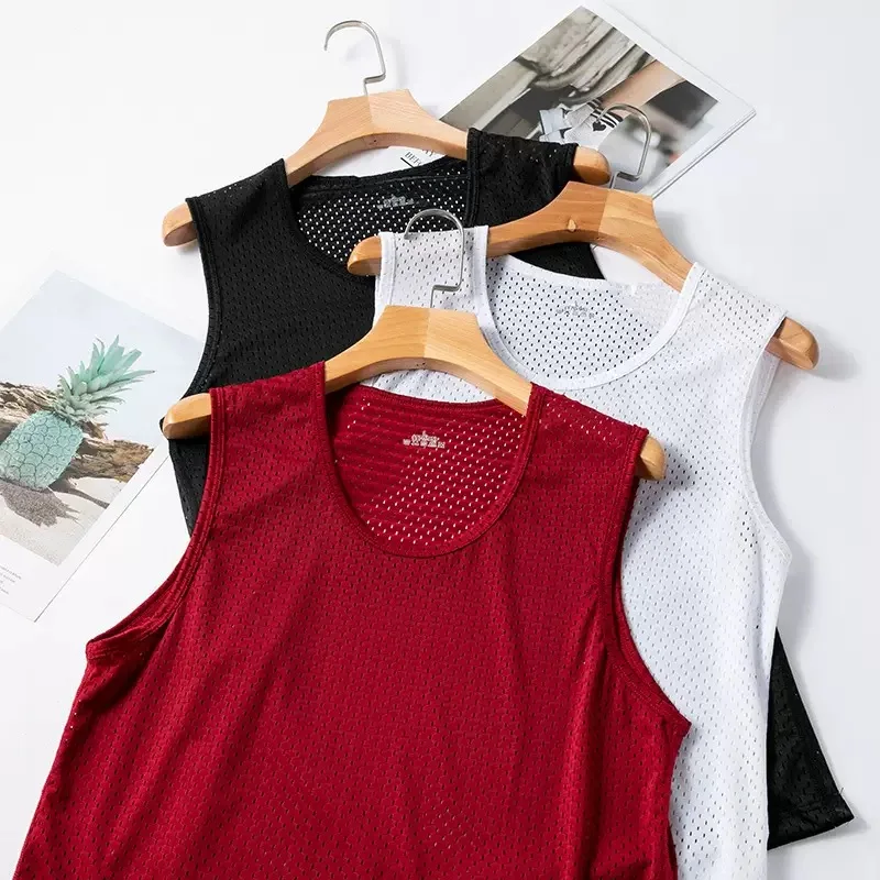 Men's Ice Silk Mesh Vest Lightweight Sports Summer Wear Sleeveless T-shirt Tank Top Casual Fashion Outerwear