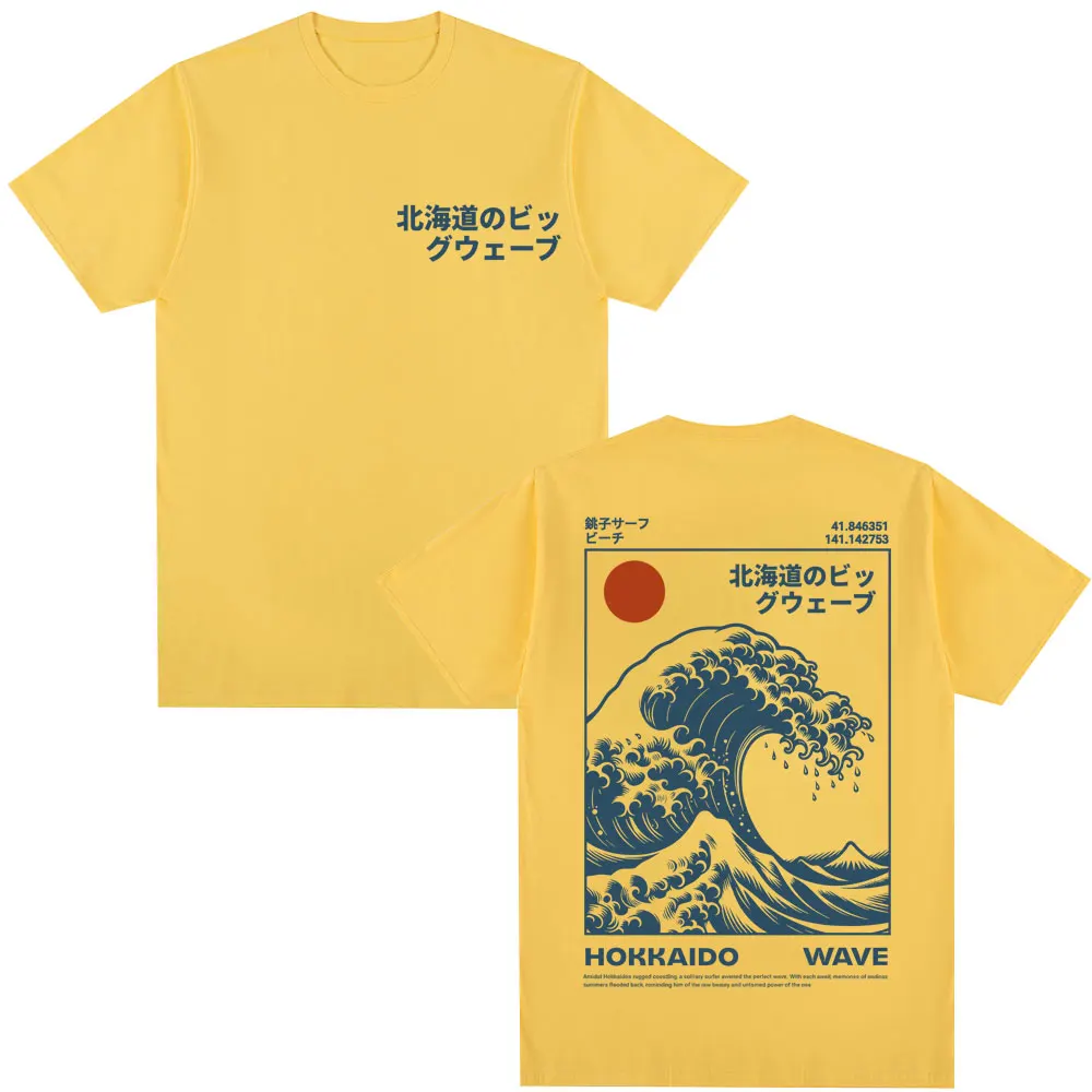 Japanese Style Hokkaido Wave Graphic T-shirts Men Women Harajuku Fashion Vintage T Shirts Oversized Cotton Popular T-Shirt Gifts