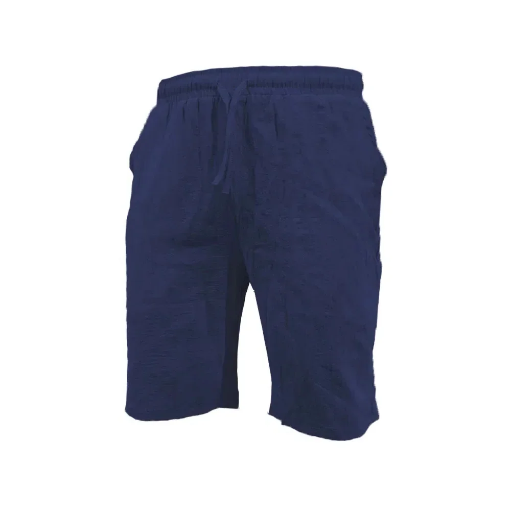 Summer Cotton Linen Lightweight Casual Short Pants Elastic Waist Solid Color Shorts Men Short Beach Short Trousers for Men