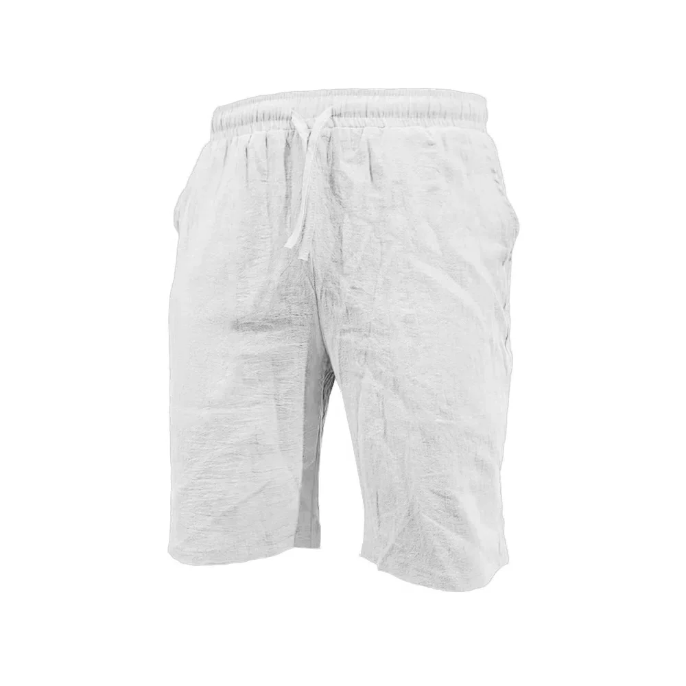 Summer Cotton Linen Lightweight Casual Short Pants Elastic Waist Solid Color Shorts Men Short Beach Short Trousers for Men