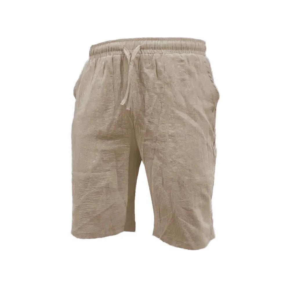 Summer Cotton Linen Lightweight Casual Short Pants Elastic Waist Solid Color Shorts Men Short Beach Short Trousers for Men