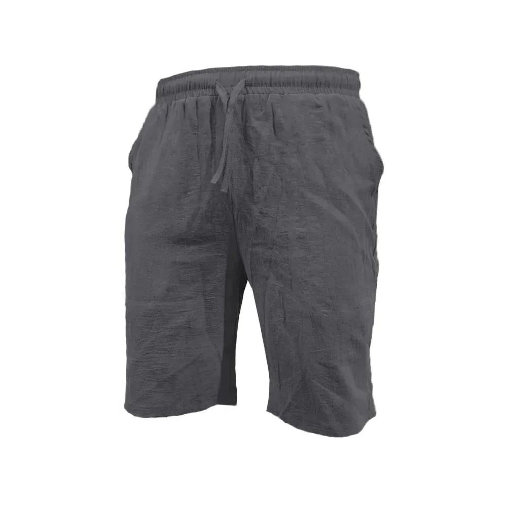 Summer Cotton Linen Lightweight Casual Short Pants Elastic Waist Solid Color Shorts Men Short Beach Short Trousers for Men