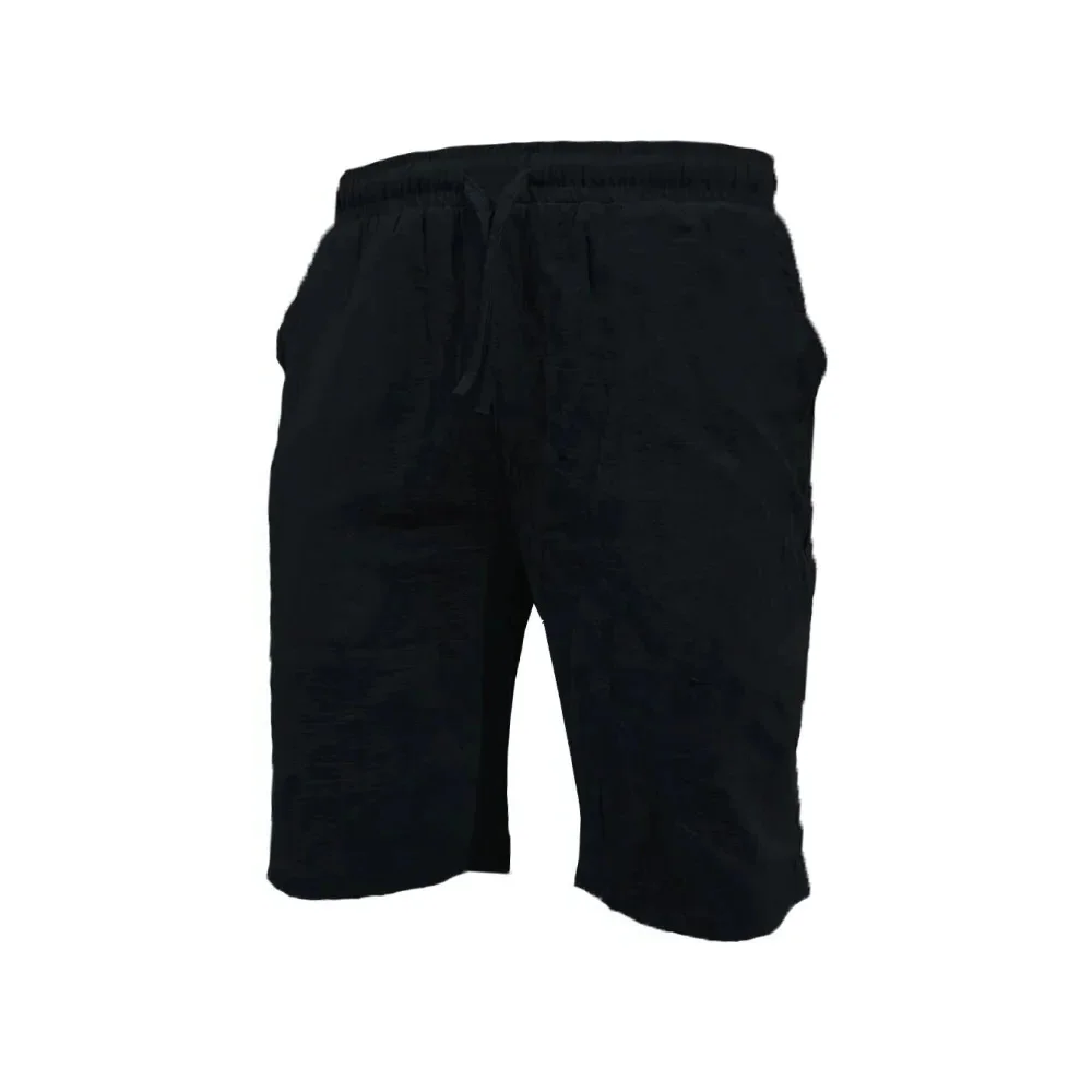 Summer Cotton Linen Lightweight Casual Short Pants Elastic Waist Solid Color Shorts Men Short Beach Short Trousers for Men