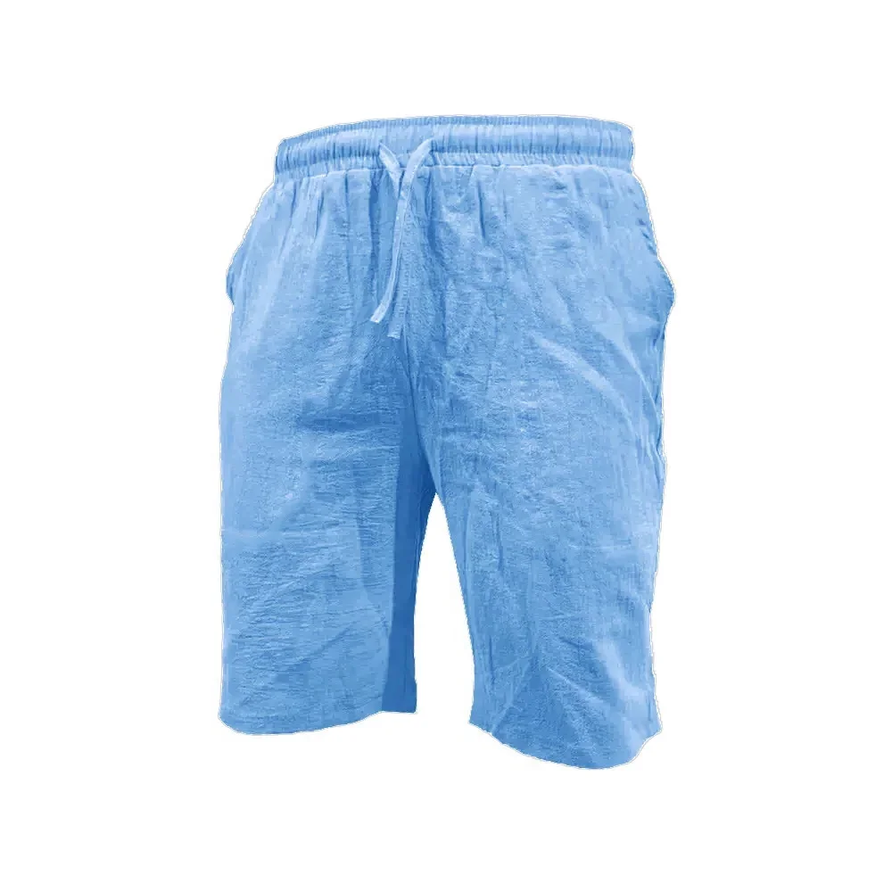 Summer Cotton Linen Lightweight Casual Short Pants Elastic Waist Solid Color Shorts Men Short Beach Short Trousers for Men