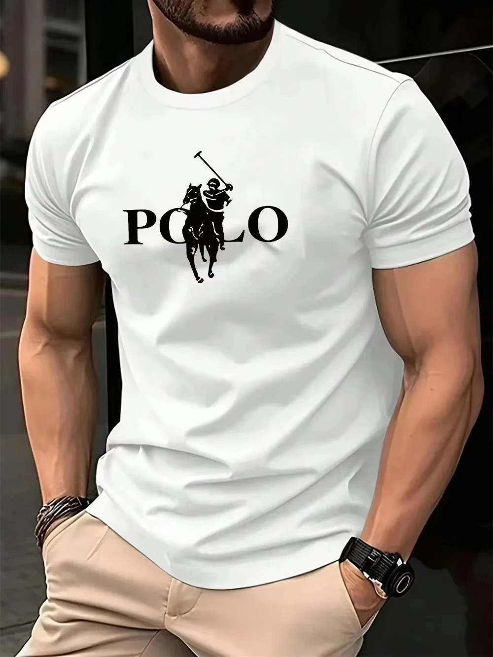 Men's Summer Simple and Fashionable Casual Business Short Sleeved T-shirt Round Neck Solid Color Sports Quick Drying Top