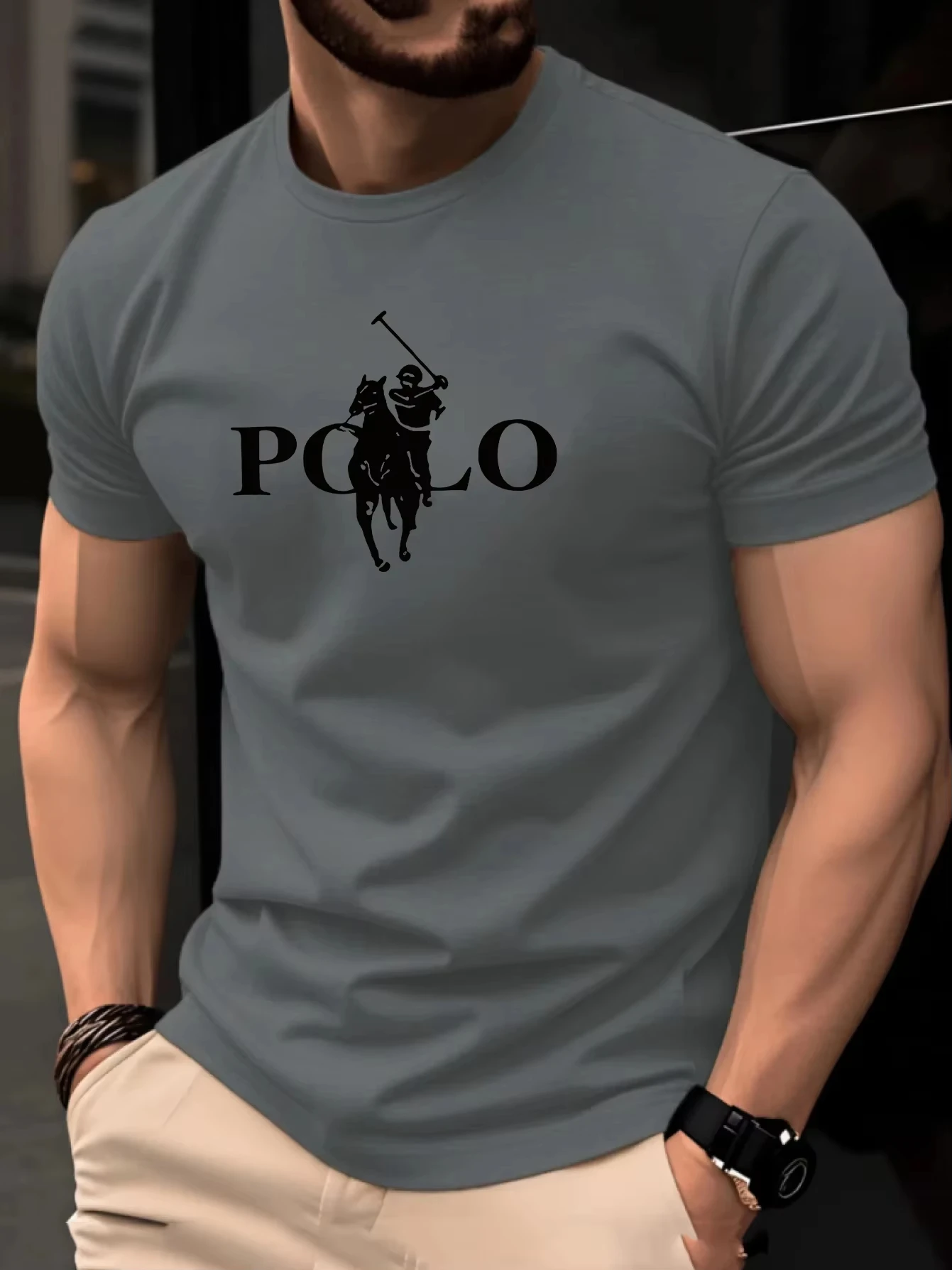 Men's Summer Simple and Fashionable Casual Business Short Sleeved T-shirt Round Neck Solid Color Sports Quick Drying Top