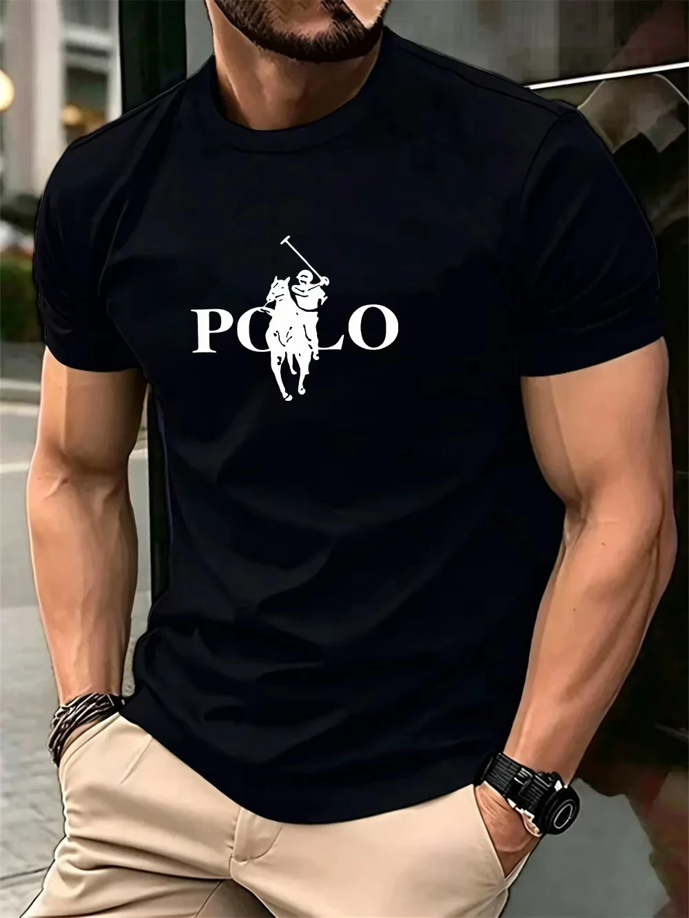 Men's Summer Simple and Fashionable Casual Business Short Sleeved T-shirt Round Neck Solid Color Sports Quick Drying Top