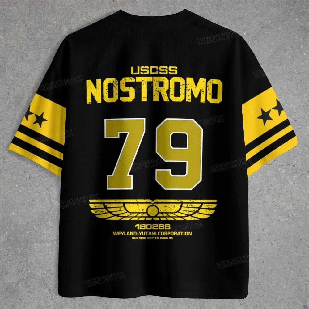 2026 Alien USCSS Nostromo 79 Jersey T-shirt, Weyland-Yutani Corp Print Mesh Tee, Retro Sci-Fi Horror Streetwear Casual Top