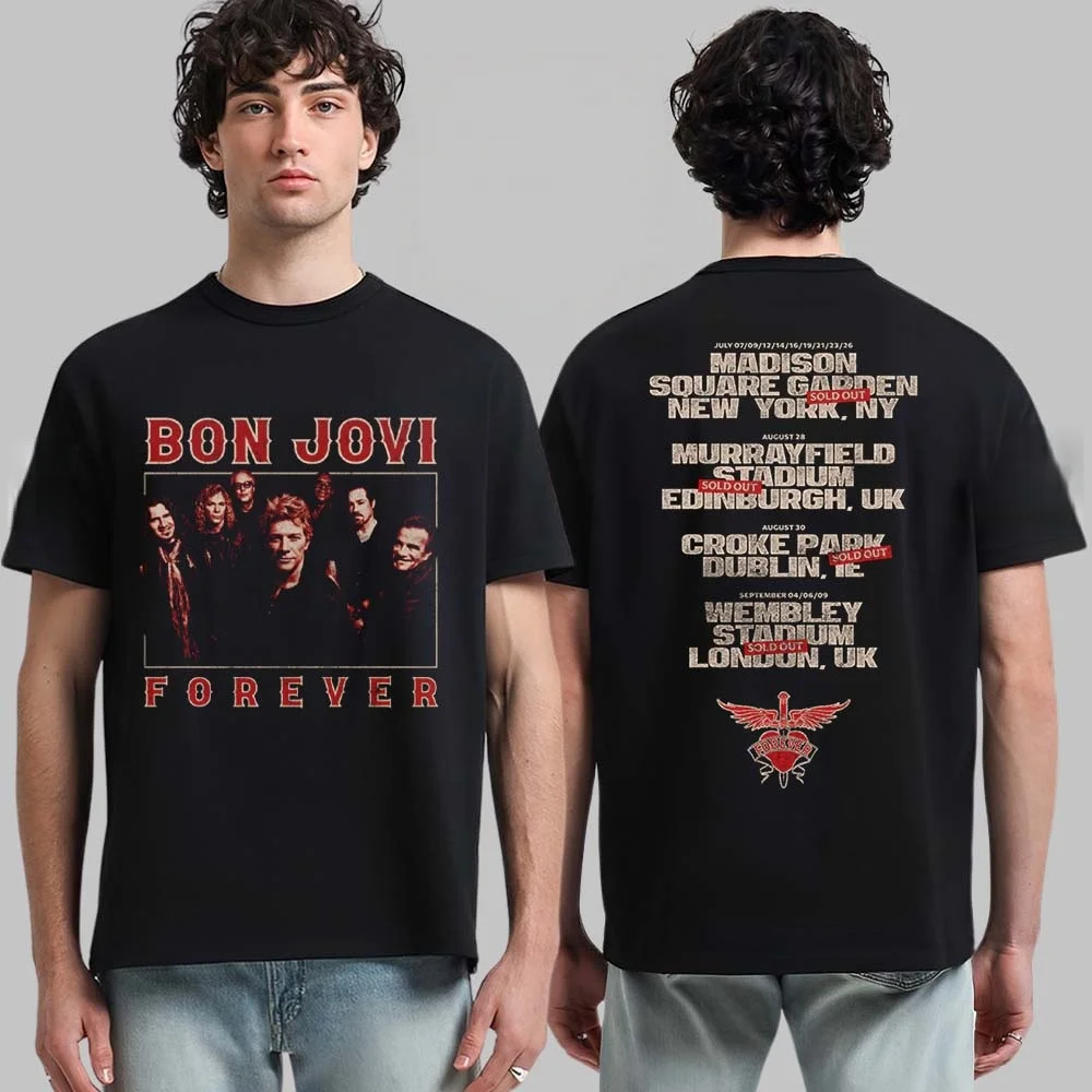 Bon Jovi 2026 Forever Tour Merch T-shirt Men Women Summer Cotton Clothes Oversized Short Sleeved Top Streetwear Unisex Y2k Cheap