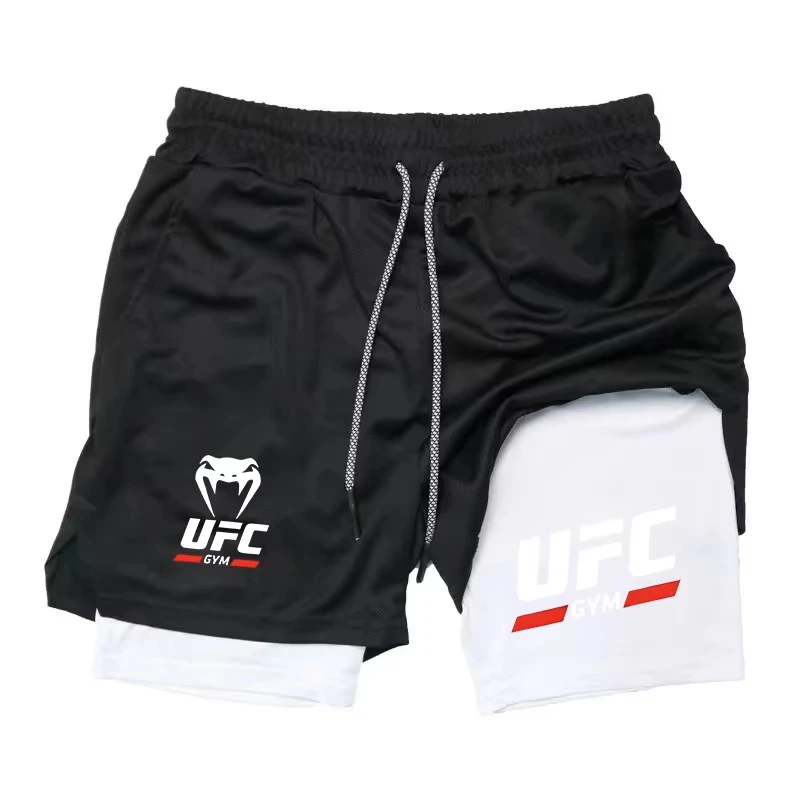 Men's 2-in-1 Double-Layer Sports Shorts, Quick-Dry and Breathable for Fitness, Running, Boxing, and Mixed Martial Arts Training,
