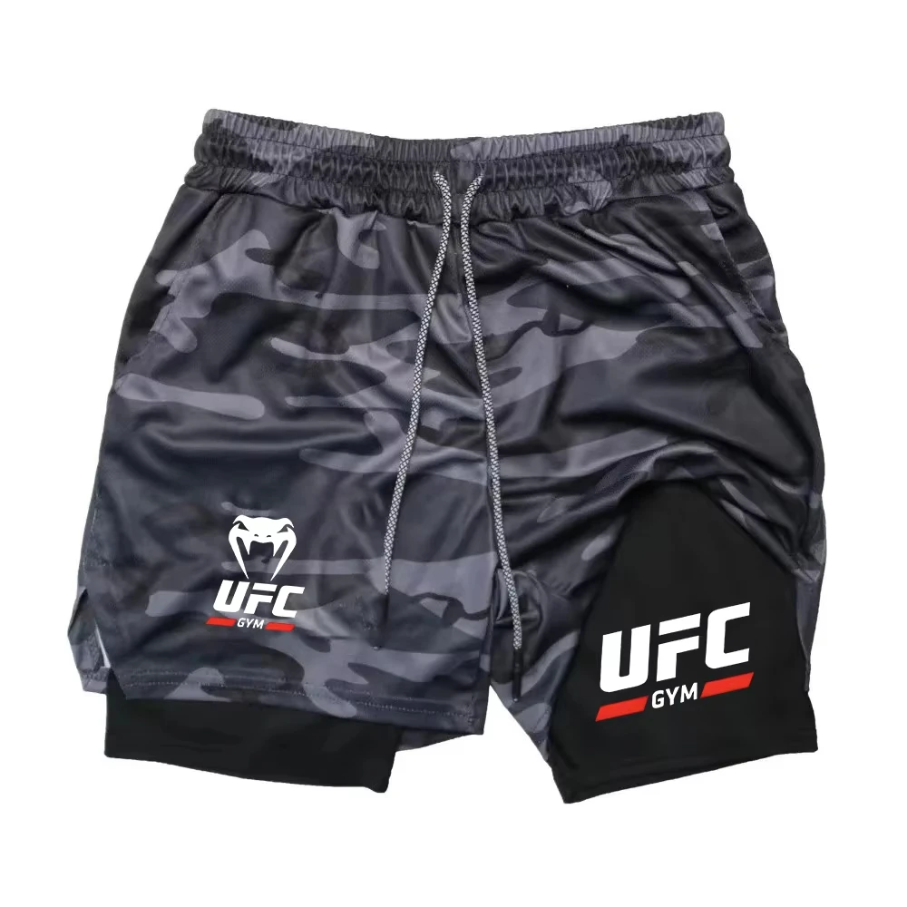 Men's 2-in-1 Double-Layer Sports Shorts, Quick-Dry and Breathable for Fitness, Running, Boxing, and Mixed Martial Arts Training,