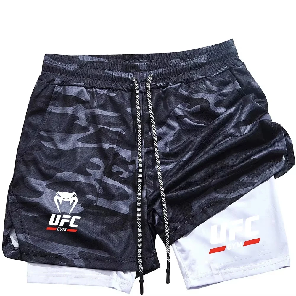 Men's 2-in-1 Double-Layer Sports Shorts, Quick-Dry and Breathable for Fitness, Running, Boxing, and Mixed Martial Arts Training,