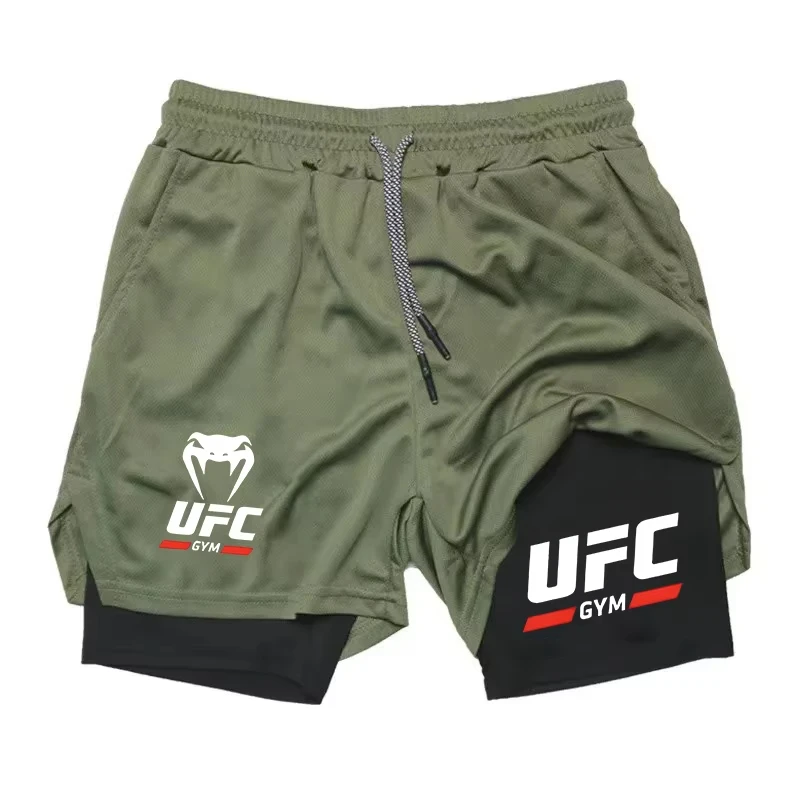 Men's 2-in-1 Double-Layer Sports Shorts, Quick-Dry and Breathable for Fitness, Running, Boxing, and Mixed Martial Arts Training,