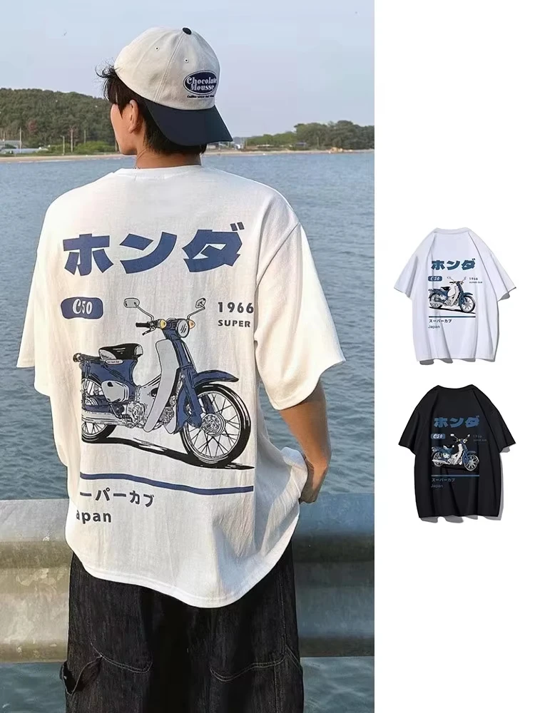 Fashion Loose T-Shirt Retro Summer Cartoon Anime Car Print Unisex Short Sleeve Round Neck Couple's Tee Youth T Shirts
