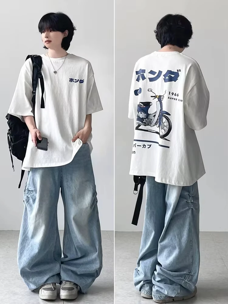 Fashion Loose T-Shirt Retro Summer Cartoon Anime Car Print Unisex Short Sleeve Round Neck Couple's Tee Youth T Shirts