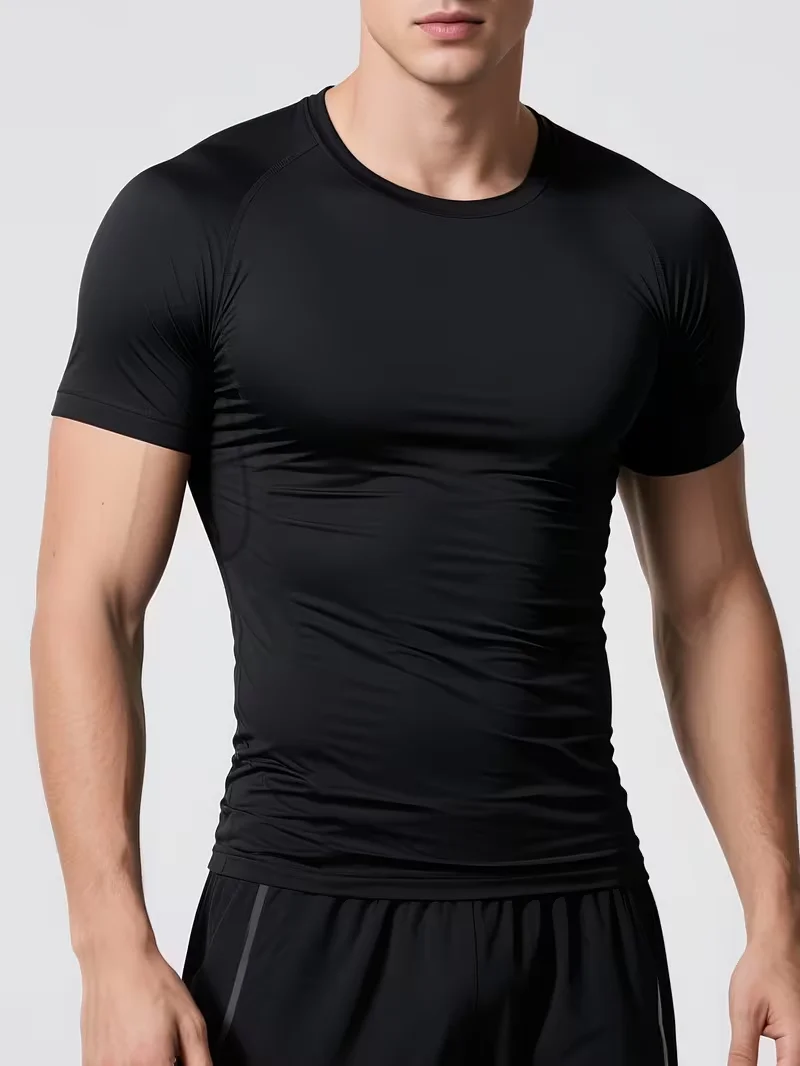 Men's sports tight short sleeved shirt with pink spider pattern print design, breathable, quick drying, sweat absorbing