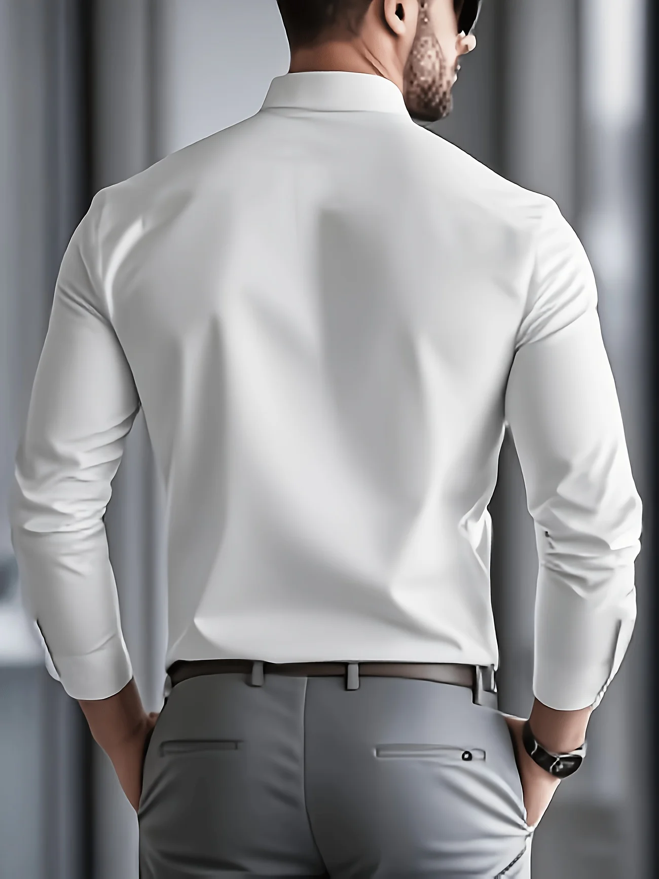 Spring and Summer Collection: White Long-Sleeved Business Formal Shirt (Suitable for Brides and Matrons of Honor) Men's Long-