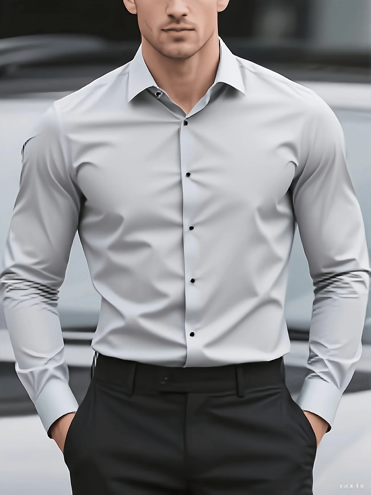 Spring and Summer Collection: White Long-Sleeved Business Formal Shirt (Suitable for Brides and Matrons of Honor) Men's Long-